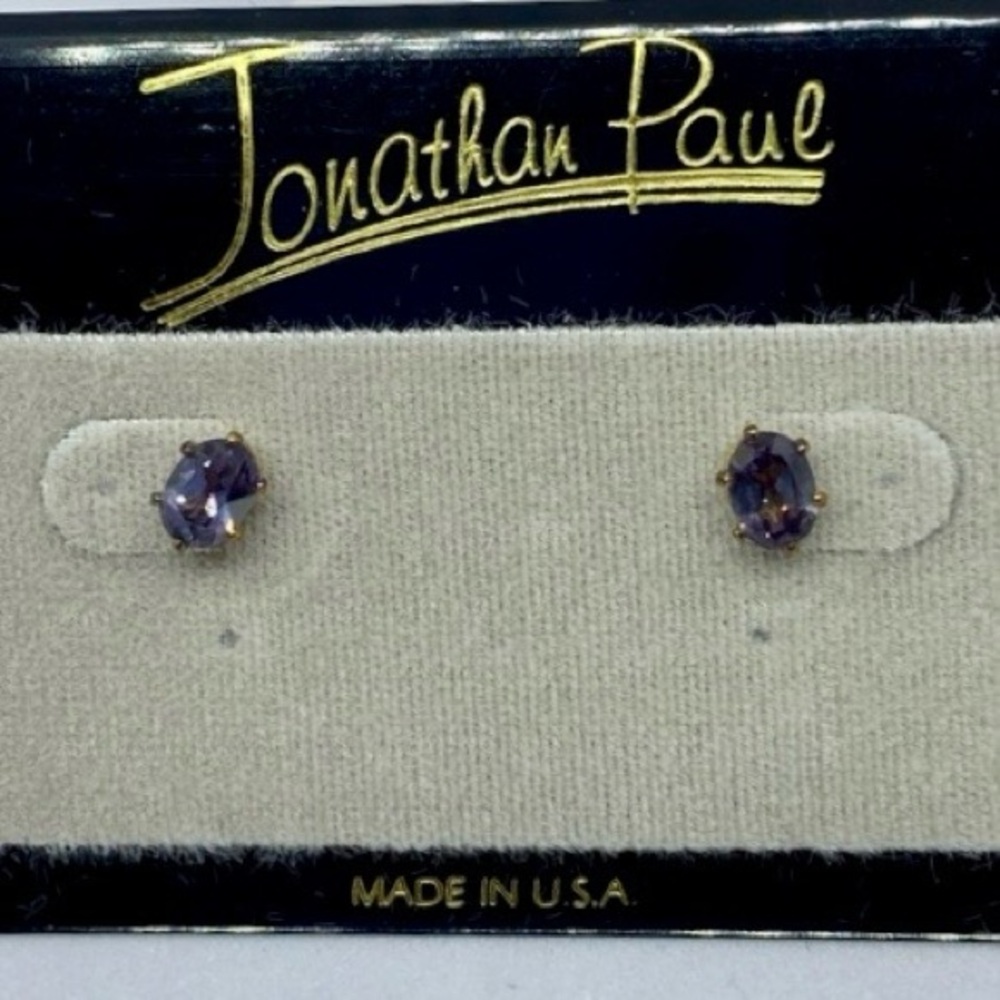 Jonathan Paul Gold tone purple CZ pierced earrings.